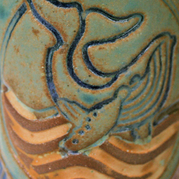 Whale Pottery Travel Mug Coffee Cup Handmade Textural Design Functional Tableware  14 oz