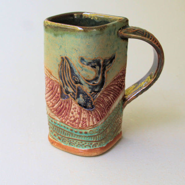 Whale Pottery Mug Coffee Cup Handmade Stoneware Tableware Functional  16 oz
