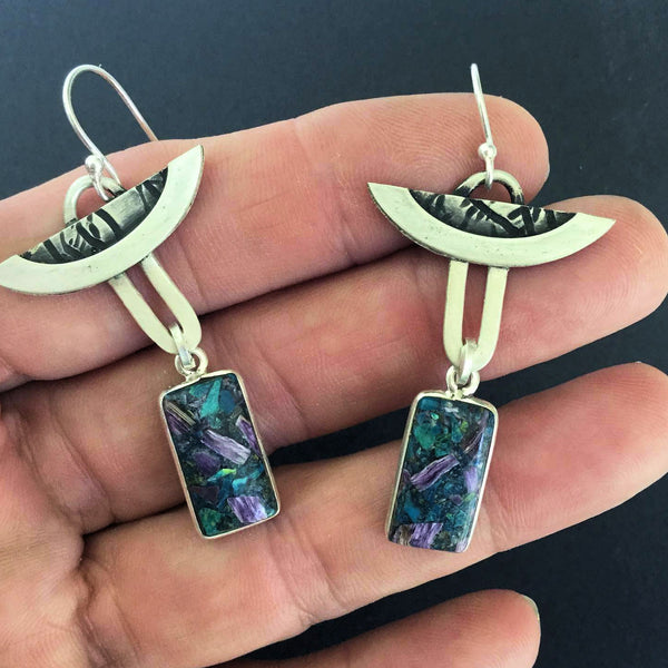 Charoite and Sterling Silver Earrings