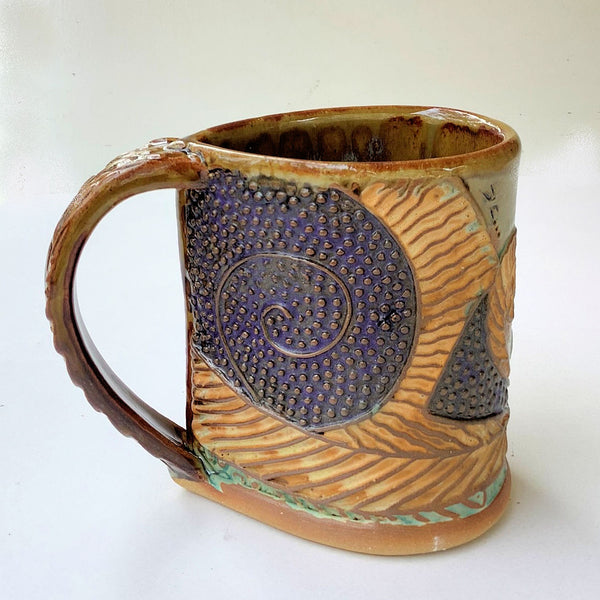 Dolphin Pottery Mug Coffee Cup Handmade Textural Design Functional Tableware  12 oz