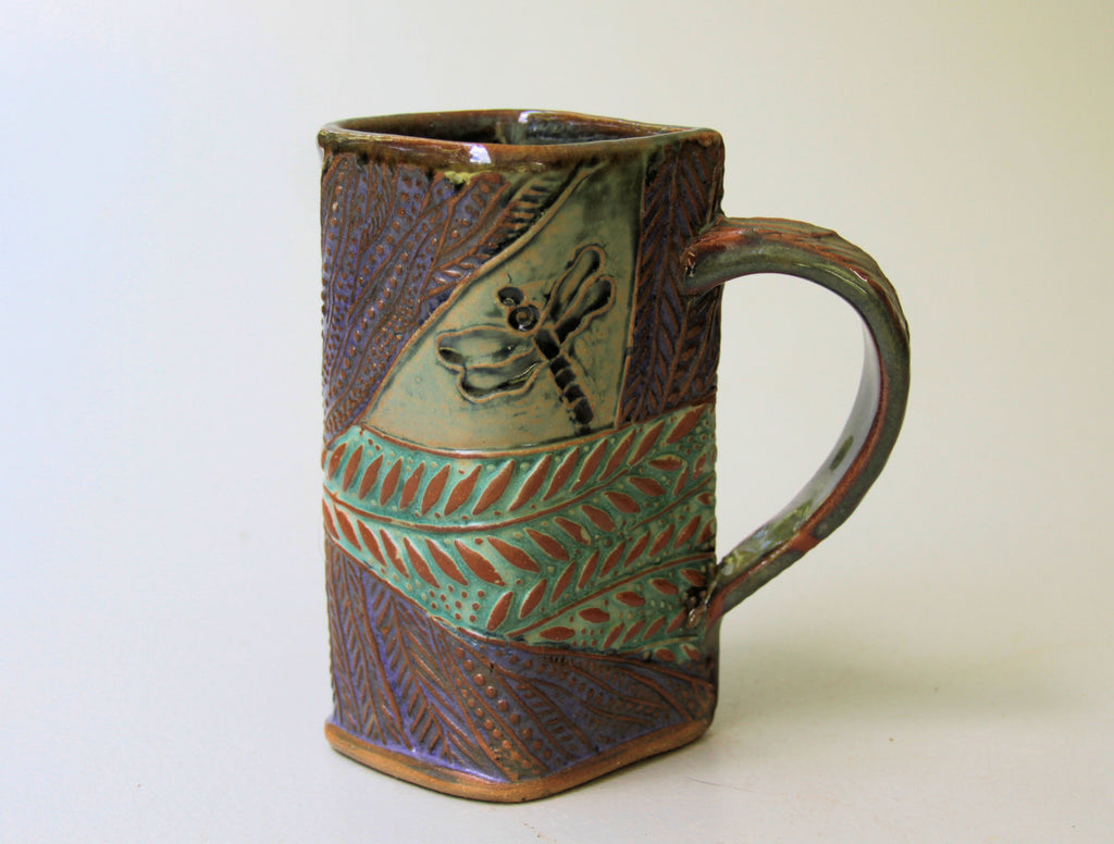 Tall Mug White Dragonfly Hand Painted 16oz Coffee Mug Coffee Cup Tea Cup  Ceramic Mug Flower Mug 2 Cup gift Floral Mug Pretty Mug 