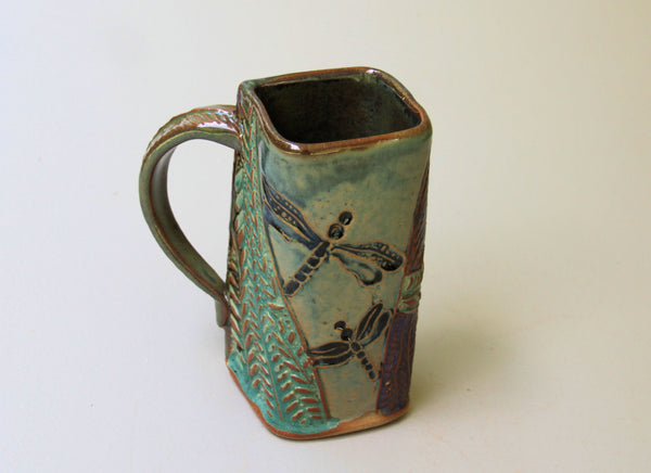 Dragonfly Mug Handmade Pottery Dragonfly Mug Clay Coffee Cup 16 oz
