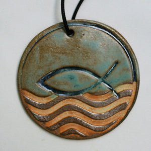 Fish Symbol Ornament with Gold Waves