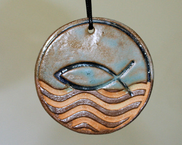 Fish Symbol Ornament with Gold Waves