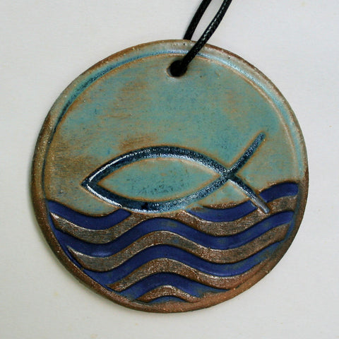 Fish Symbol Ornament with Blue Waves