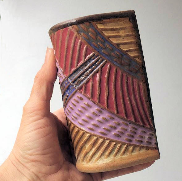 Abstract Pottery Cup Handmade Textural Design Functional Tableware  8 oz
